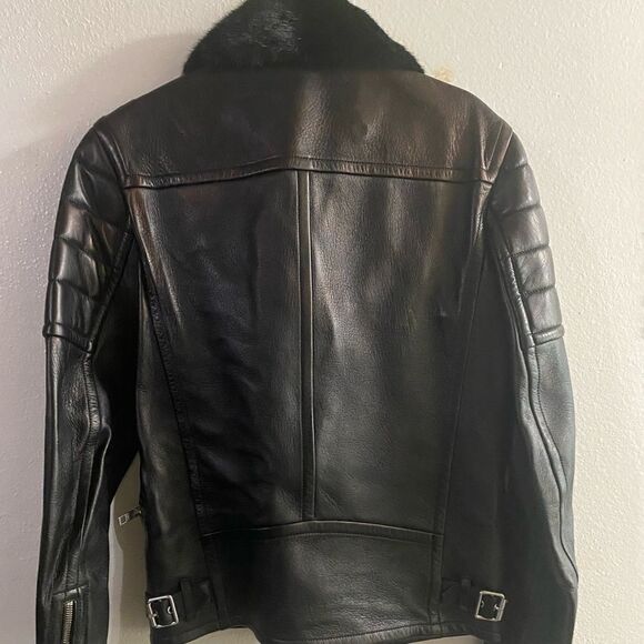 Vintage EUC Burberry London Lambskin Black Leather Biker Jacket Mink Top Collar - Picture 14 of 17